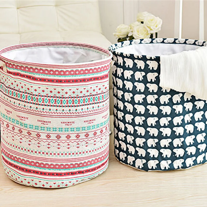 1pcs Foldable Dirty Clothes Baskets Cotton Linen Washing Laundry Basket