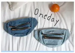 DHL 10 шт. двойная молния талии пакет моды джинсовой ткани поясная сумка ремень грудь Сумка синий поясные сумки