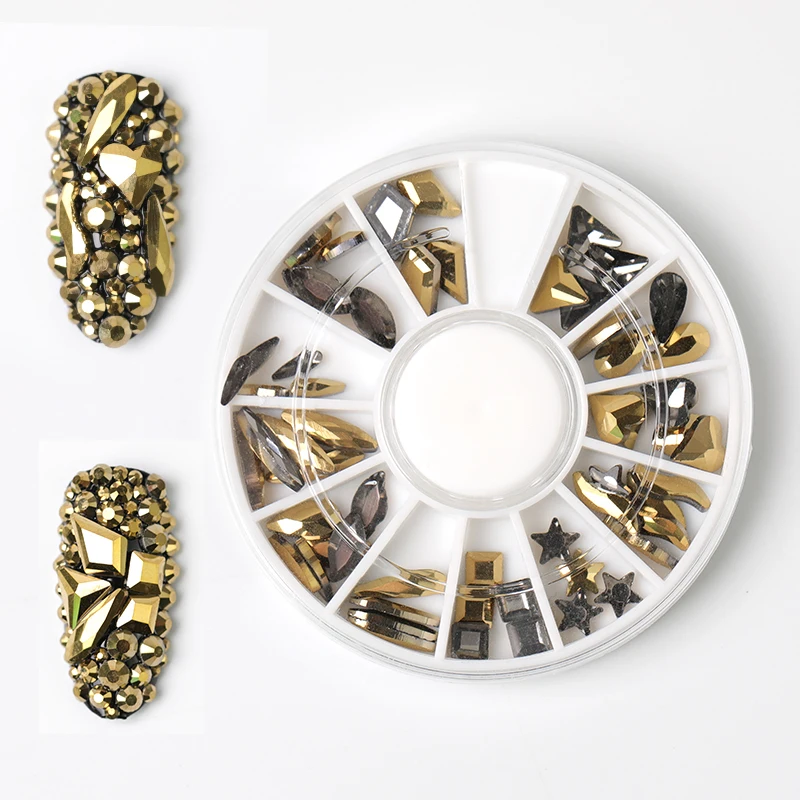 1 колесо кристалл ногтей драгоценные камни стразы для дизайна ногтей стекло Геометрическая Золотая Руда цветок ювелирные изделия декоративный камень для ногтей украшения Маникюр - Цвет: 1 box of