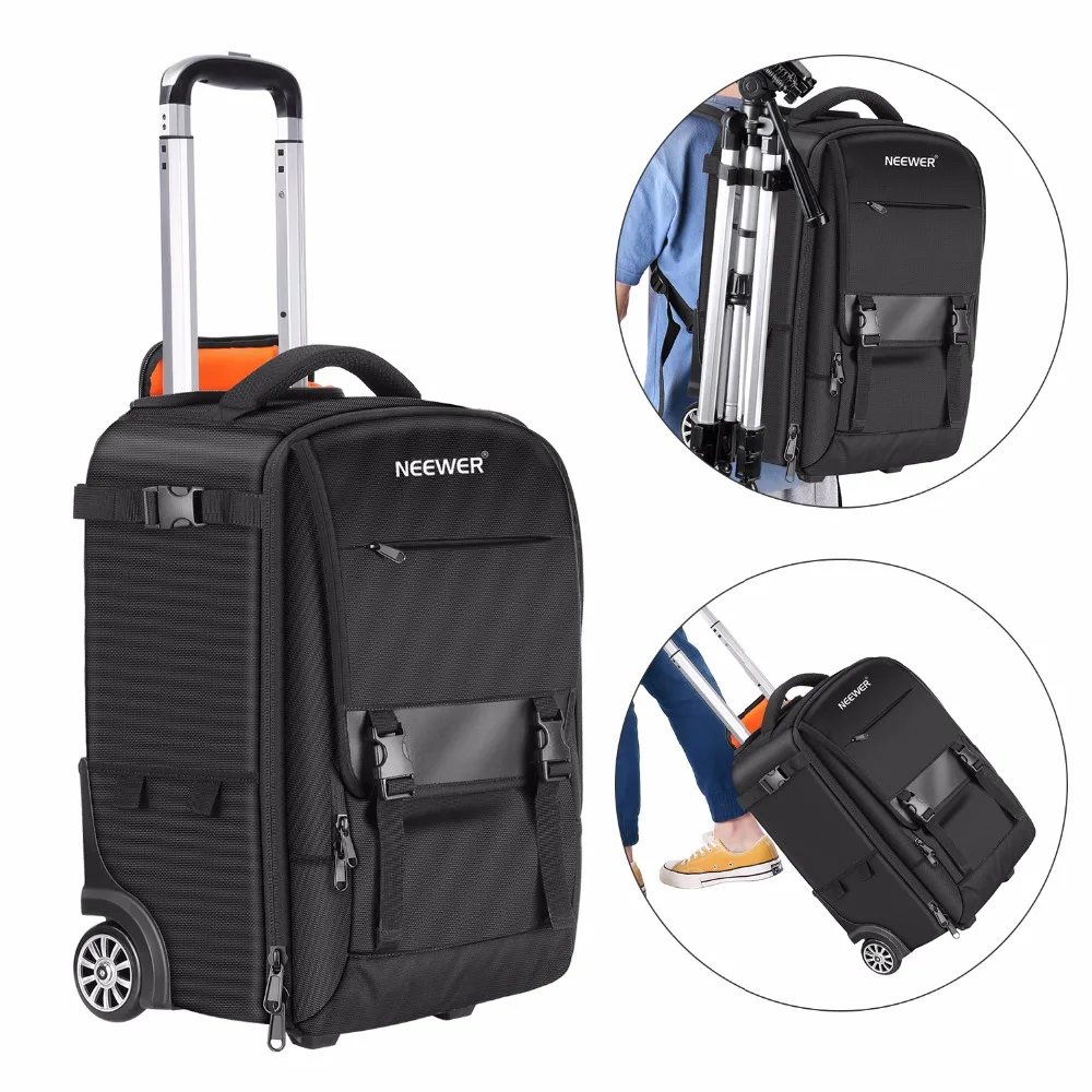 

Neewer 2-in-1 Rolling Camera Backpack Trolley Case(Black/Orange)
