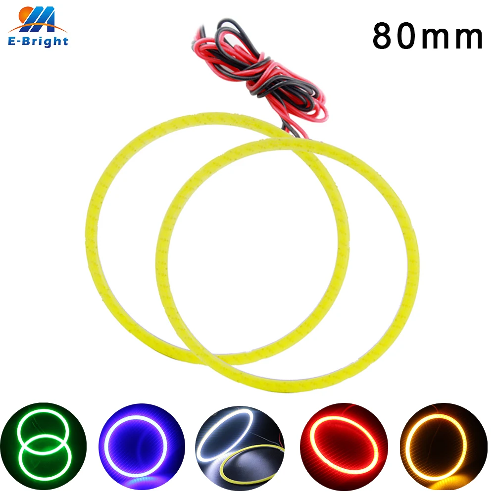 

1 Pair 80mm 12V COB 63 SMD 10 LM/SMD Colorful RGB LED Car Halo Rings Light Waterproof LED Angel Eyes Universal Car Headlight