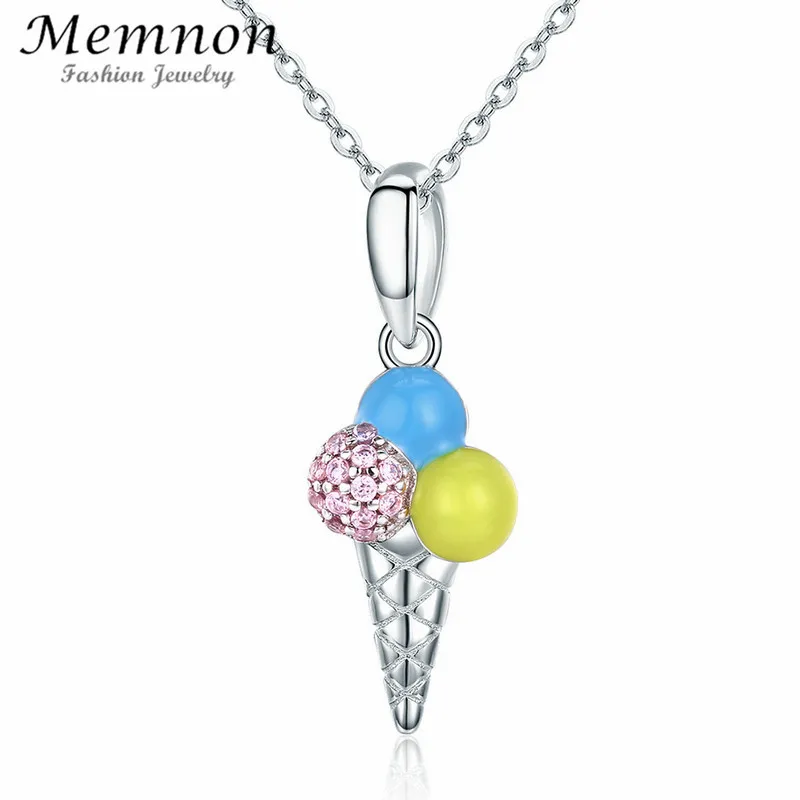 

Memnon New 100% 925 Sterling Silver necklace The Ice Cream Shape Color Enamel Pendant Necklaces FOR Women s925 Jewelry NC246