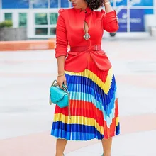 Плиссированные винтажные полосатые женские юбки до середины икры с принтом женская юбка с высокой талией летняя модная уличная Свободная Женская юбка