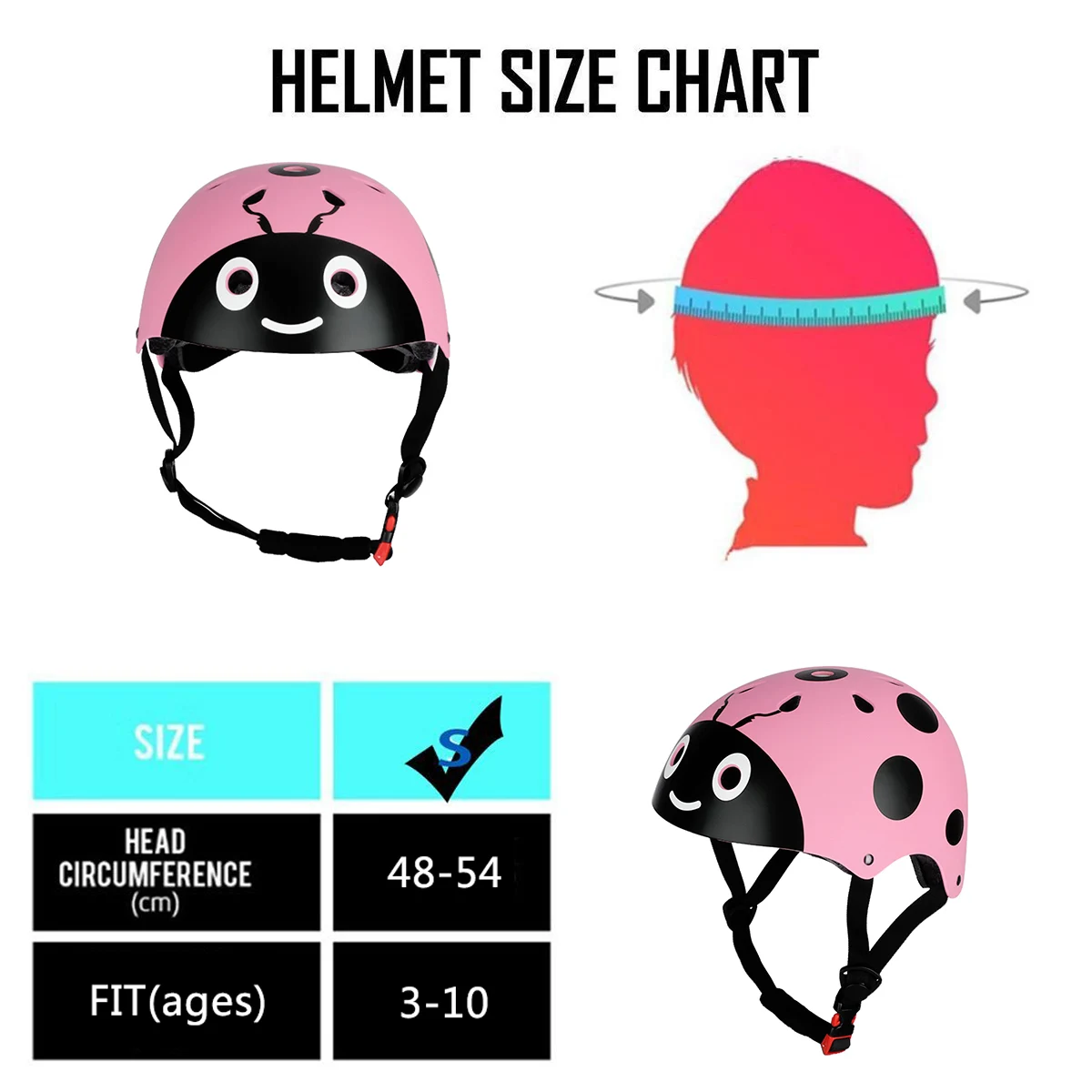 Детский милый велосипедный шлем с божьей коровкой со съемной накладкой, защитные велосипедные шлемы, Детский велосипедный шлем для скейтборда, подходит для головы 48-54 см