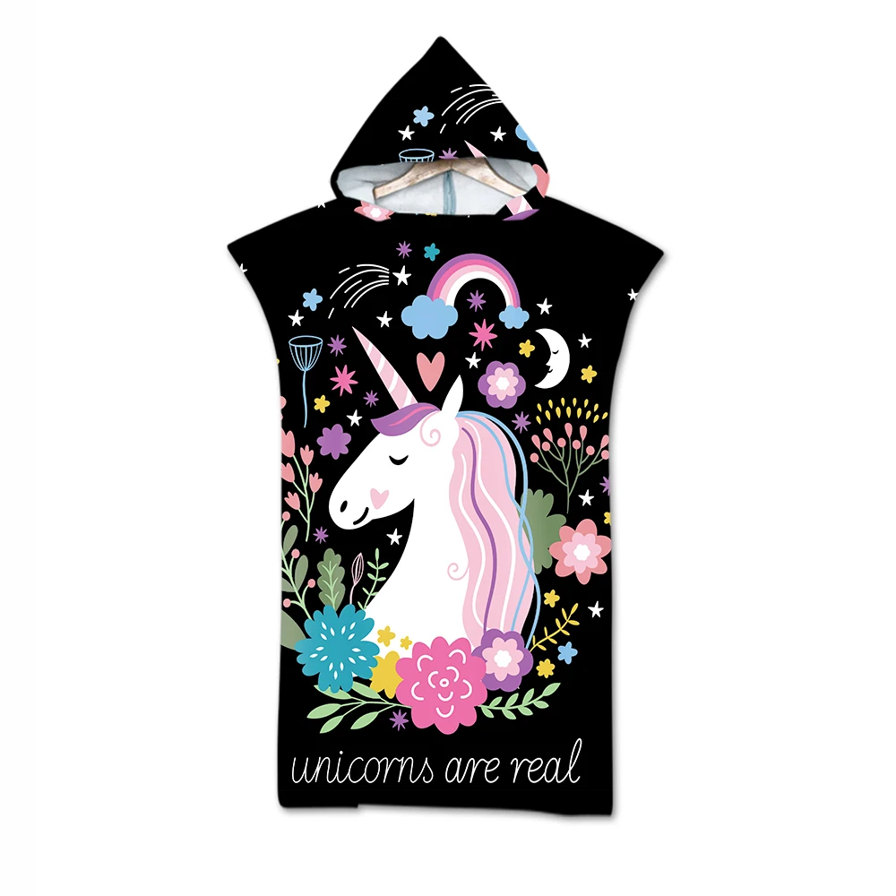 

New Unicorn Flamingo Printed Flowers Pattern Beach Towel for Man Woman Adult Hooded Bath Towel Toallas De Ducha