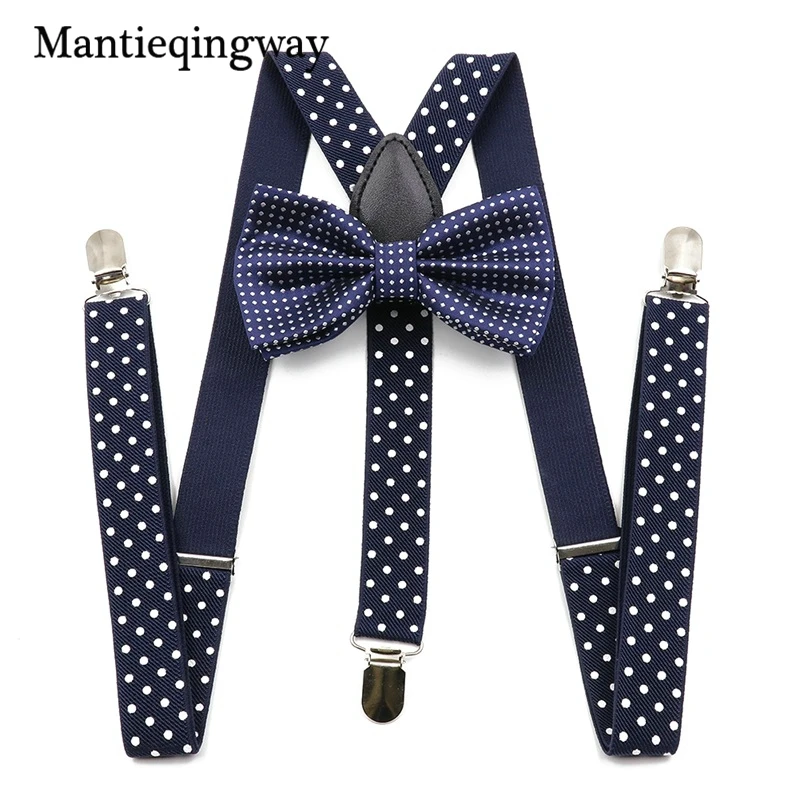 Mantieqingway унисекс подтяжки для женщин галстук бабочка для мужчин полиэстер Свадебные в горошек галстук-бабочка с принтом Подтяжки комплект