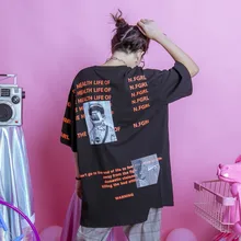 Jasmine хип-хоп BF простое письмо напечатано свободно оверсайз пятиминутная длинная футболка