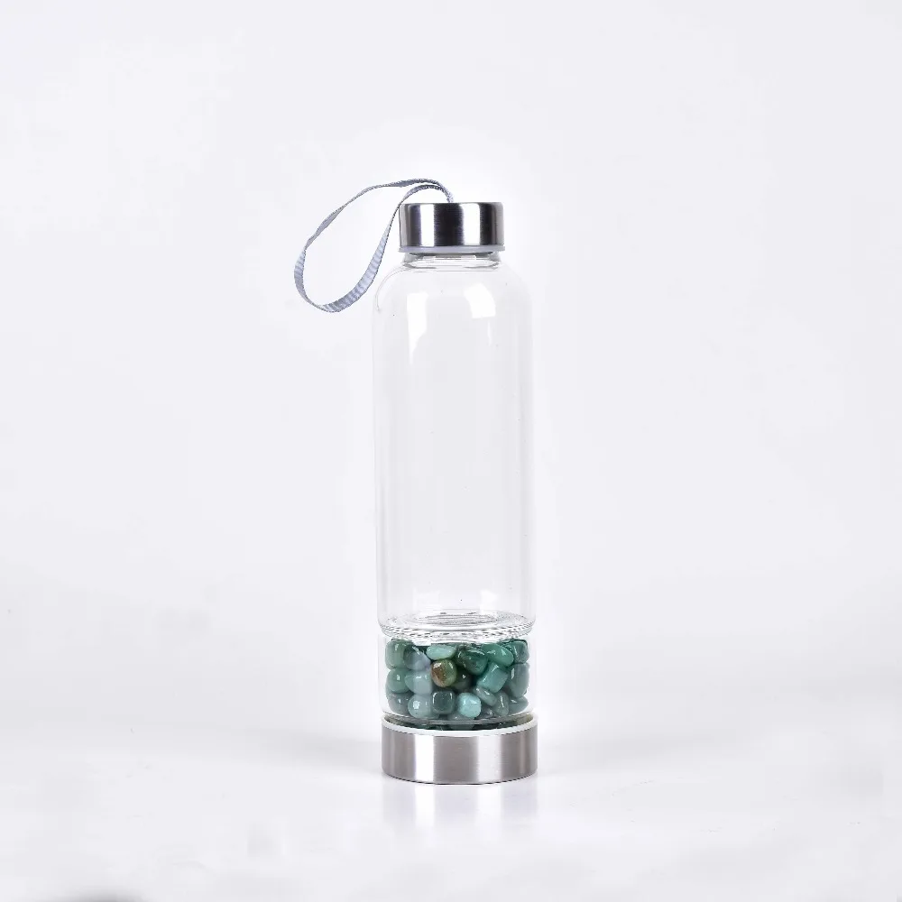 Green Aventurine Natural Quartz Crystal Glass Water Bottle Gravel