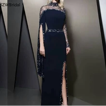 Новое поступление черное вечернее платье кафтан dubai длинный рукав платье для выпускного вечера вечерние платья robe de soiree сексуальное вечернее платье es