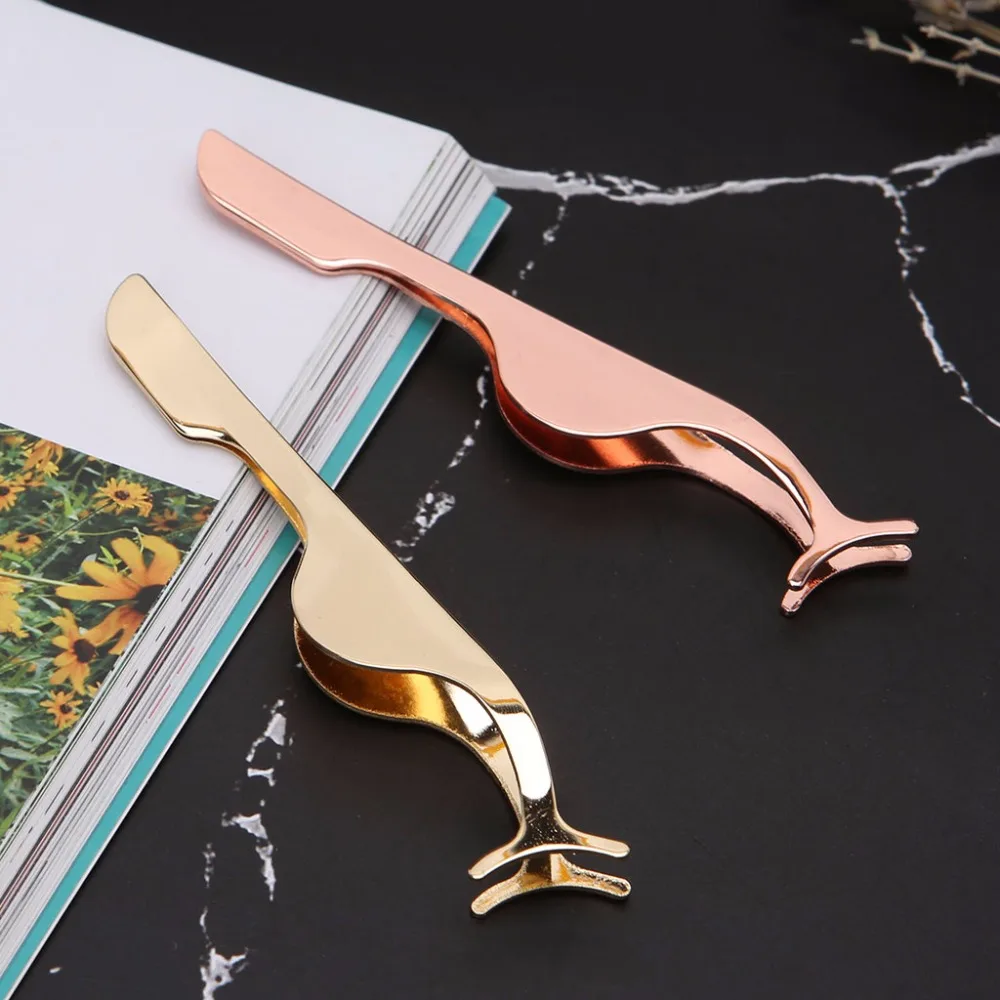 Women Stainless Steel False Eyelash Extension Applicator Fish Tail Clip Tweezers 4
