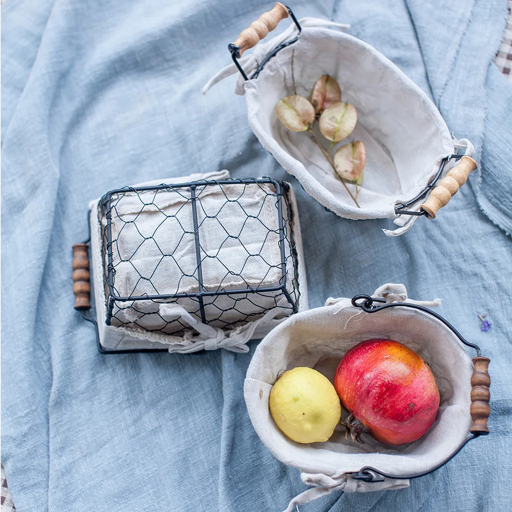  Geometric Fruit Basket Bowl Kitchen Metal Bread Sundries Storage Display for Home Kitchen Desk Food Container Bowl with Handles