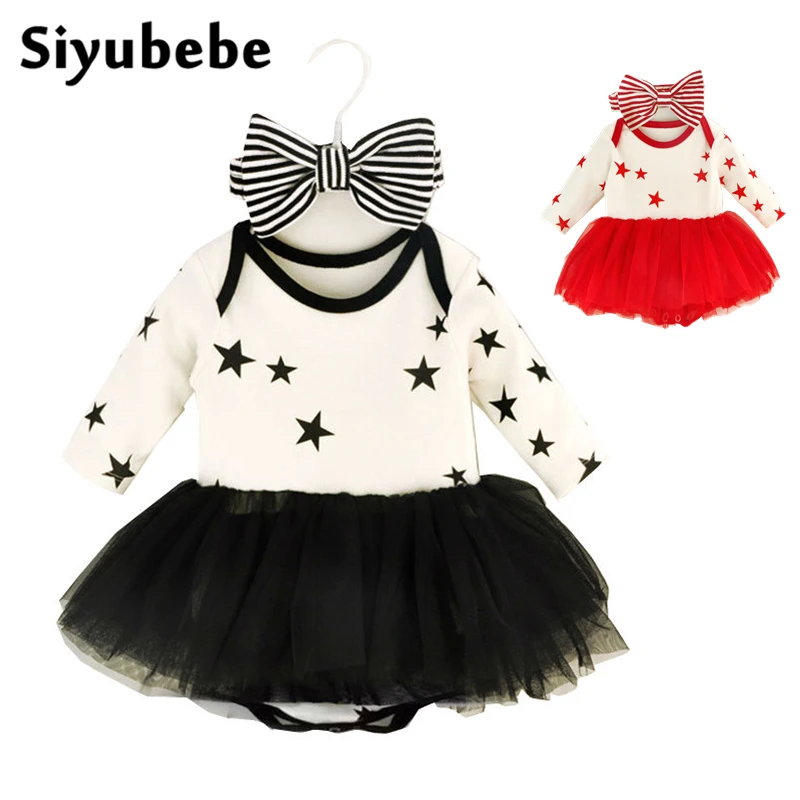 

Siyubebe Baby Girl Dress Set Long Sleeve kids Tutu Dresses For Girls Clothes Bow Band Clothing Party Newborn Baby Girl Dress