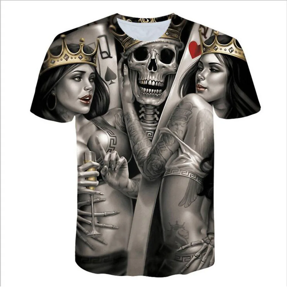 

T-shirt 2019 Summer New Men's T-shirt 3D Skull & Poker Fashion Short-sleeved Tops Street Round Neck T-shirt Unisex casual tops