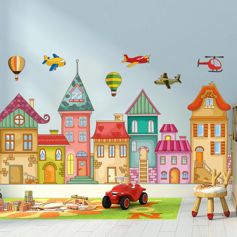 Мультфильм здание Плинтус Линии украшения стены стикеры детские комнаты наклейки на стену в детскую плакат обои