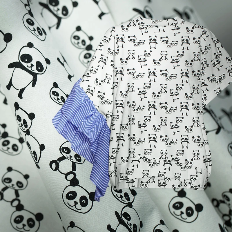 

Knitted stretchy cartoon animal-panda pattern pure cotton fabric,sewing for t-shirt,blouse,dress,skirt,child,craft by the yard