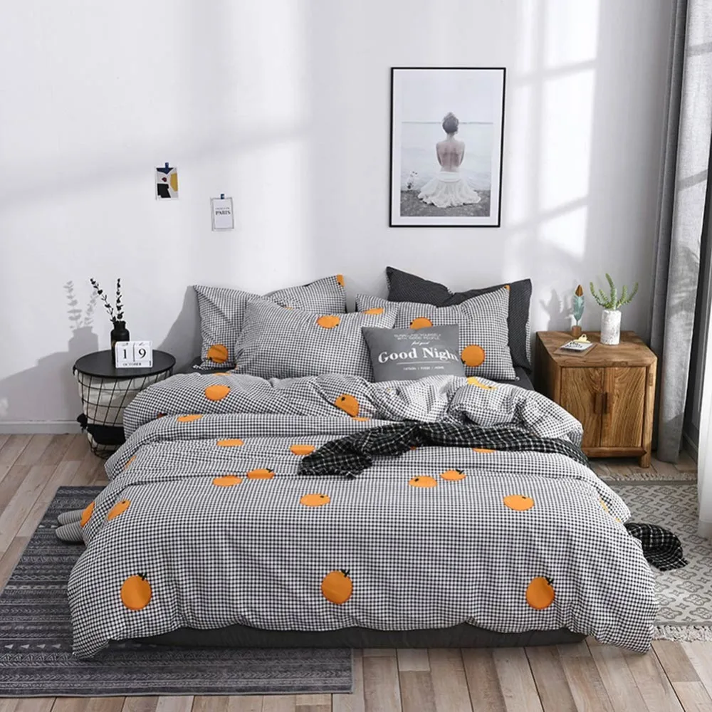 Yellow Brief фрукты постельные пледы комплект Мягкий хлопок Bedlinens скандинавский queen King Размеры Пододеяльник Набор наволочек