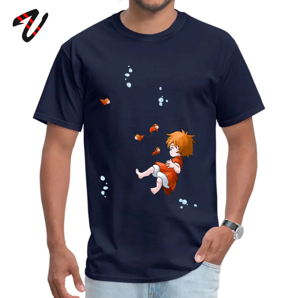 Ponyo Summer/Autumn 100% Cotton O Neck Tops T Shirt Short Sleeve Europe T Shirts Funky Casual T Shirts Drop Shipping Ponyo -17587 navy