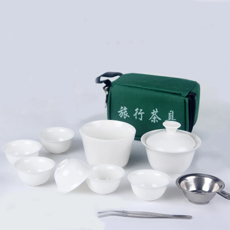 Керамический чайный набор кунг-фу, 8 шт., чайный горшок с перчатками, набор чайных чашек, портативный керамический чайный набор для путешествий на открытом воздухе