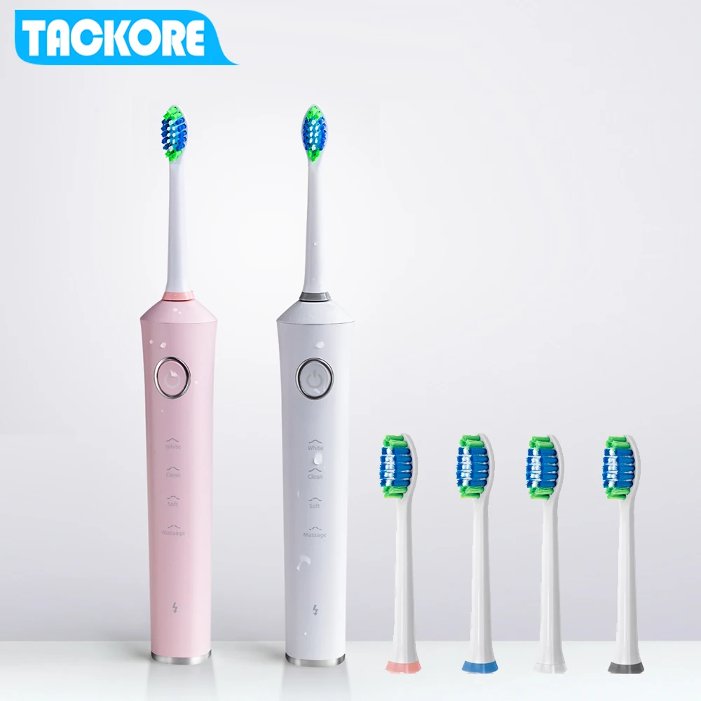 

ReChargeable Electric Toothbrush Ultrasonic New Waterproof Toothbrush with 4 Modes 4 Replaceable Soft Brush Heads Timer