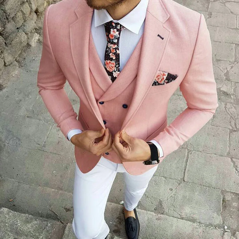 Latest Designs Pink Men Suits for Wedding Suits Green Man Business Blazers Blue Groom Tuxedos Slim Fit Terno Masculino 3Pieces