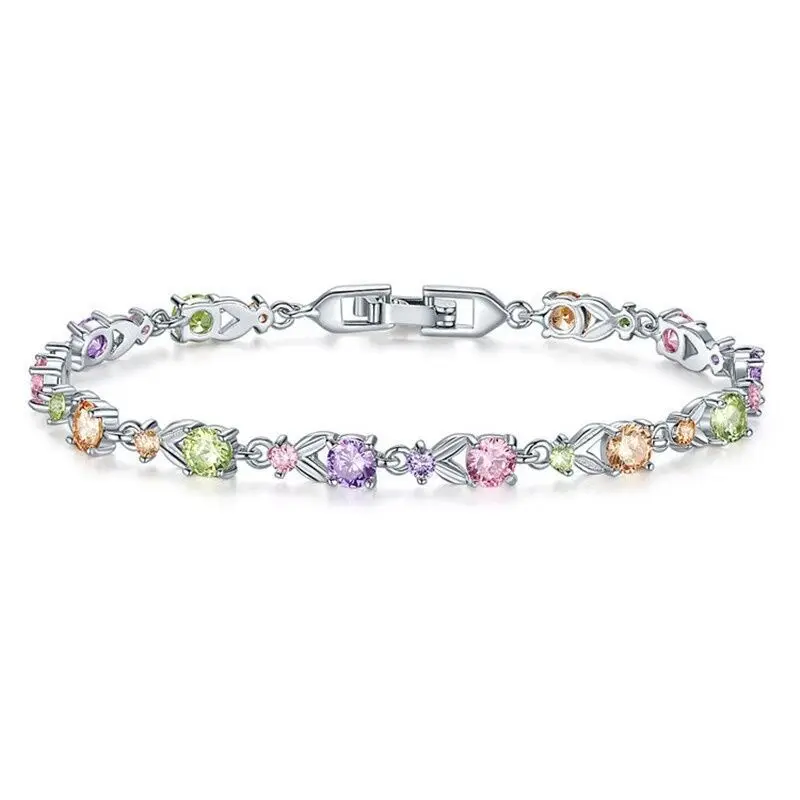 

Huitan Colorful Bracelets For Women Charm Accessories Romantic Gift For Girlfriend Elegant Silver Plated Bracelets Dropshipping