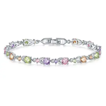 

Huitan Colorful Bracelets For Women Charm Accessories Romantic Gift For Girlfriend Elegant Silver Plated Bracelets Dropshipping