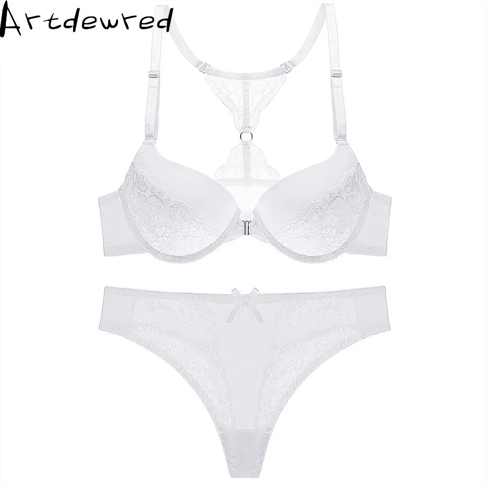 Women' Sexy Floral Lace Front Closure Underwear Y-line Straps Bra Sets Plus Size Bra and Thong Set For Lady bra and thong set