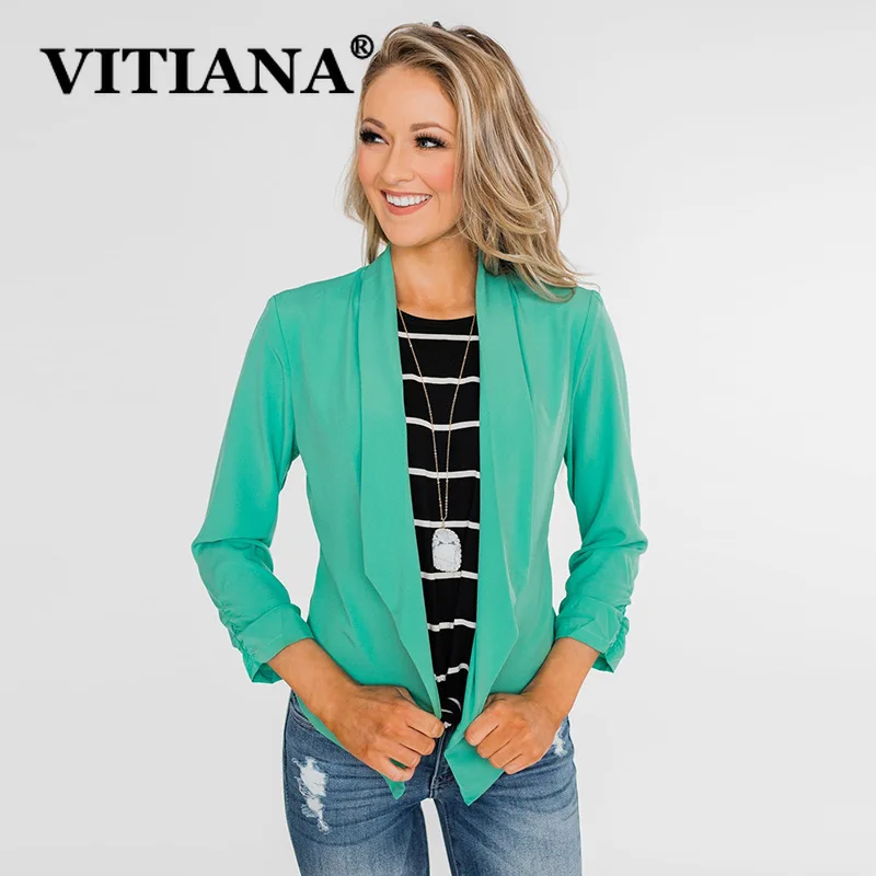 

VITIANA Women Casual Blazer Feminino Autumn 2019 Female Notched Thin Office Work Green Black OL Blazers Ladies Elegant OUTWEAR