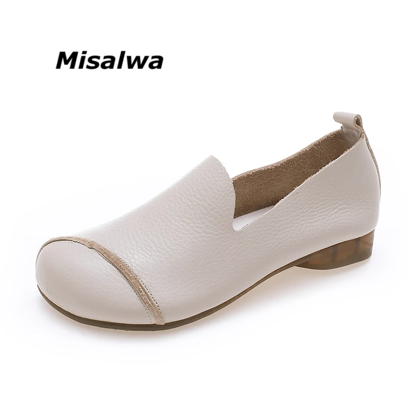 

Misalwa New Spring Autumn Loafers Women Flats 100% Genuine Leather Fashion Single Shoes Soft Flats Mother Pregnant Women Shoes