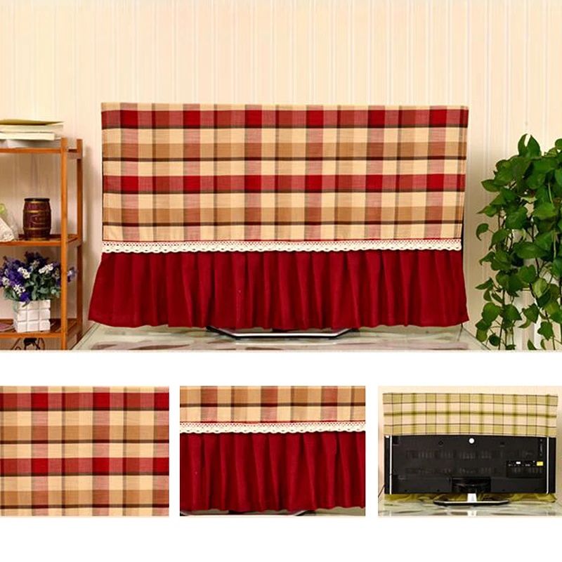 Free shipping TV Dust Cover Decorative Hood Curtain Check ...