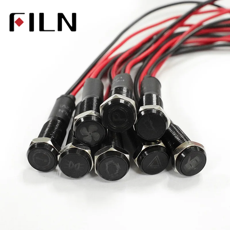 FILN 8 мм черный корпус светодиодный цвет красный, желтый, белый, синий, зеленый 12v Светодиодный индикатор светильник с 20 см кабель