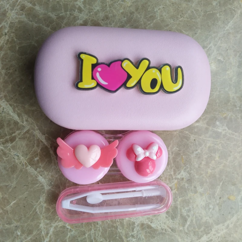 

LIUSVENTINA 2018 New DIY Resin Cute Red Flying Love Bowknot I Love U Handmade Contact Lens Case Box Container for Color Lenses