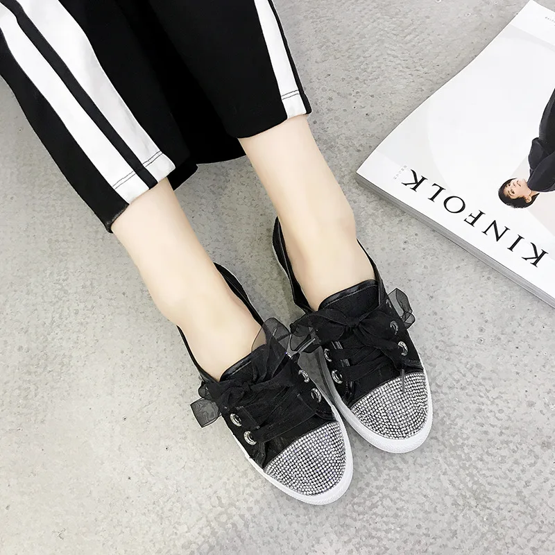 Bud Noir Casual Chaussures Simple Femmes Strass Mode Soie Nouvelle Confortable 2018 Plates Automne Maille blanc Respirant wI6q8npx