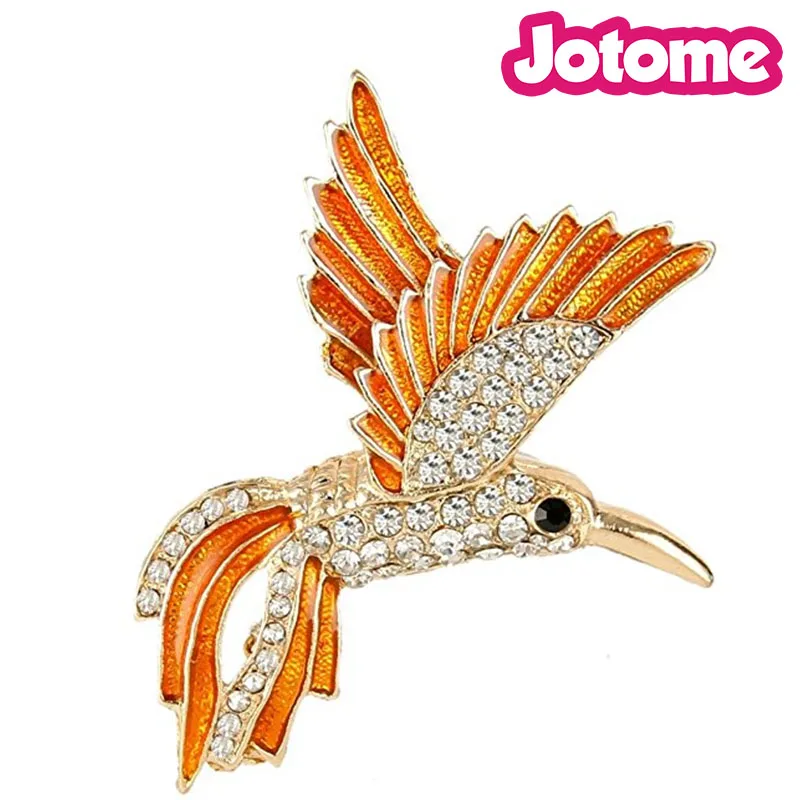 100pcs a lot Gold-Tone Hummingbird Brown Enamel Brooch with Clear Austrians Crystal | Украшения и аксессуары