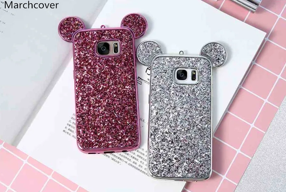 

Marchcover for Samsung galaxy S10E S9 S8 Plus S7 S6 Edge Sparkle Mickey Ear Cute case Glitter Diamond silicone cover