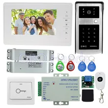 7 ”ató con alambre el teléfono video de la puerta sistema de intercomunicación kit set con timbre de la cámara al aire libre con RFID contraseña del teclado + pestillo de la cerradura