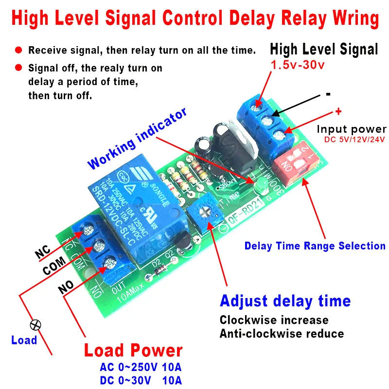 

DC 12v High Signal Off Delay Turn Off / on Timer Relay Module Switch PLC Signal monitoring Automatic closing