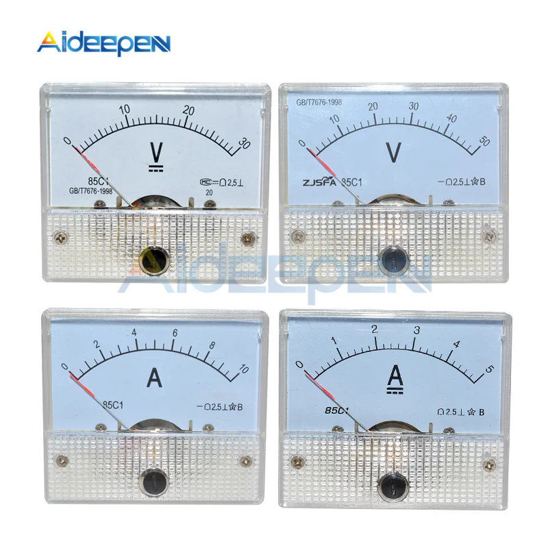 

DC Analog Voltmeter Current Meter Panel 5A 10A 30V 50V 85C1 Pointer Gauge Panel Amp Volt Voltage Current Digital Display