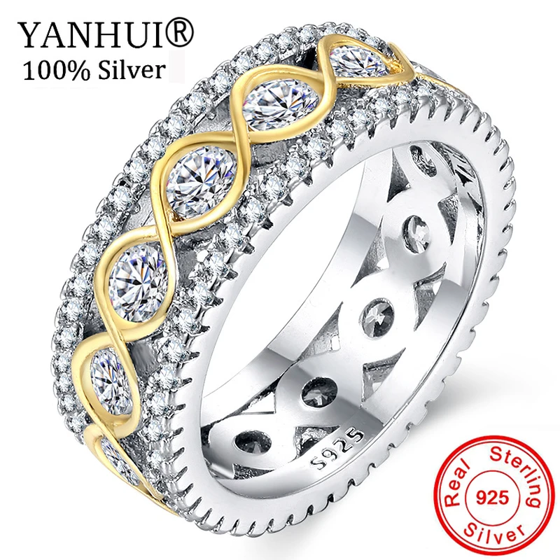 YANHUI Новое модное круглое циркониевое кольцо CZ стерлингового серебра 925 Обручальное кольцо для женщин ювелирные изделия Размер 5-10 KR0148