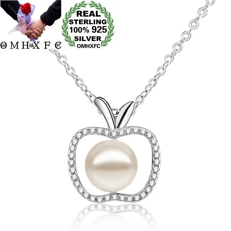 

OMHXFC Wholesale European Fashion Woman Party Birthday Gift Apple Pearl Zircon 100% S925 Sterling Silver Pendant Necklace CH43