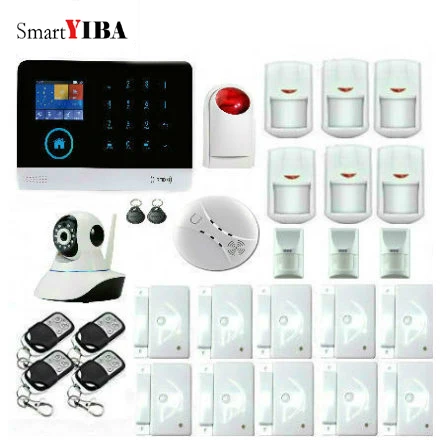 

SmartYIBA WIFI GSM Wireless Home Alarm System Security Alarm Kits Include Pet PIR Detector Smoke Sensor Strobe Siren etc.