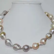 Горячая распродажа стиль >>>>> естественный цвет барокко 13- 14 мм жемчужное ожерелье 1"