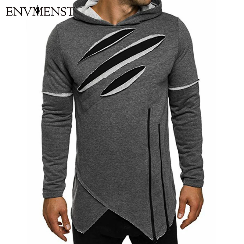 

Envmenst 2017 Autumn New Fashion Men's Long Black Hoodies Sweatshirts Zip irregular Hip Hop High Street wear Boys Hoodie