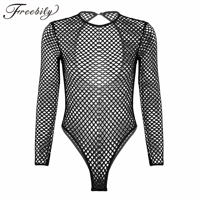 Womens Jumpsuit Long-Sleeve Bodysuits Rompers Leotard Beach-Wear High-Cut Sexy Hollow-Out