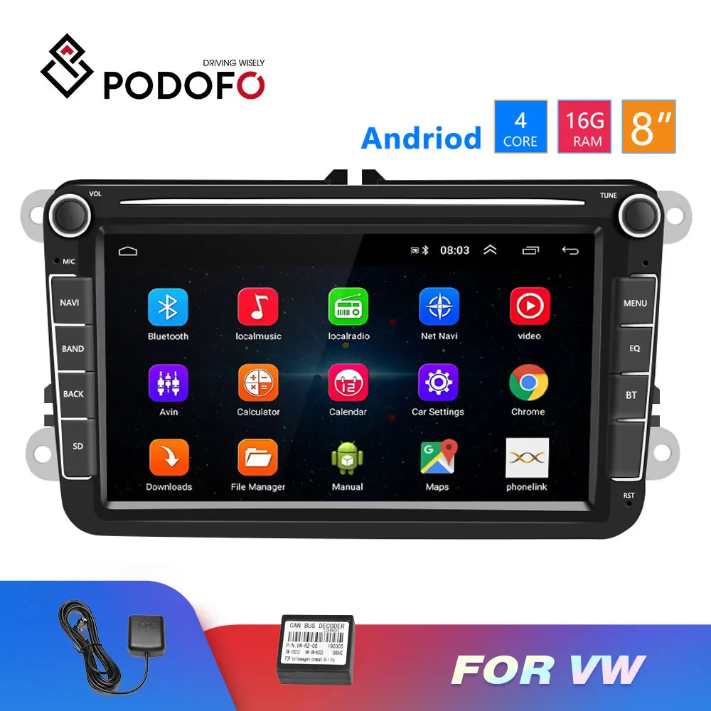 Podofo Android 2 Din gps Автомагнитола 8 ''TFT емкость сенсорный экран 2din MP5 мультимедийный плеер gps FM радио приемник Bluetooth