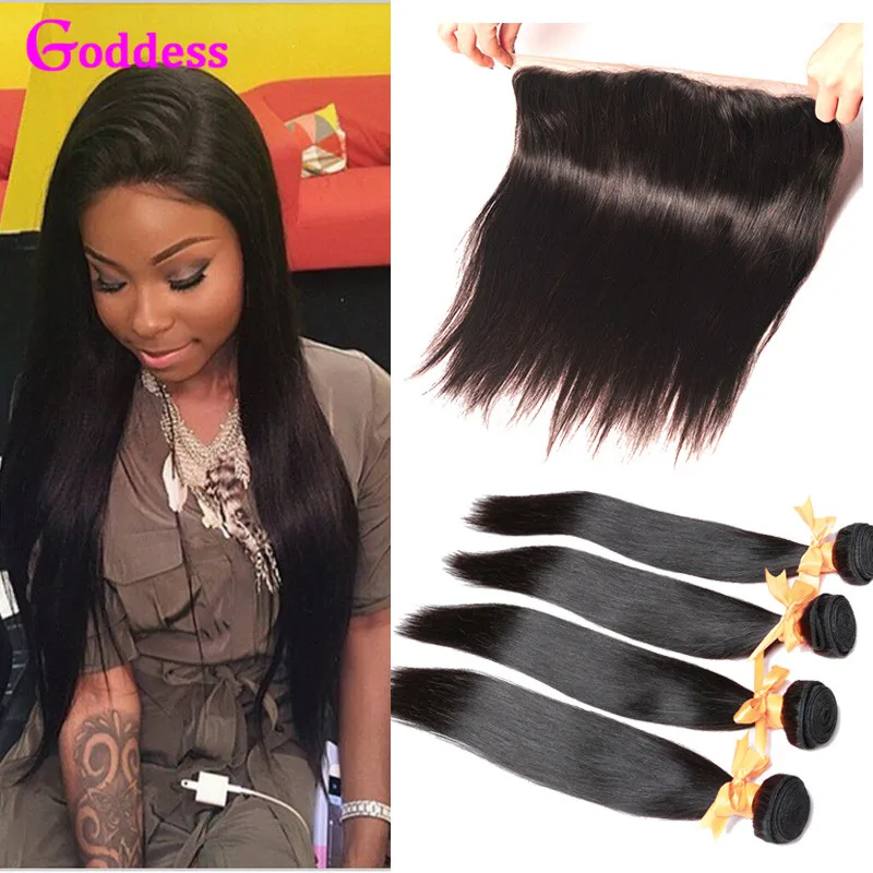 7A Peruvian Virgin Hair Straight With Closure Lace Frontal Closure With 3/4 Bundles Rosa Hair Products Human Hair With Closure
