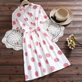 

Japanese Preppy Style Summer Women Lace Up Dress Ruffled White Purple Sweet Dresses Polka Dot Printed Elegant Cute Dress