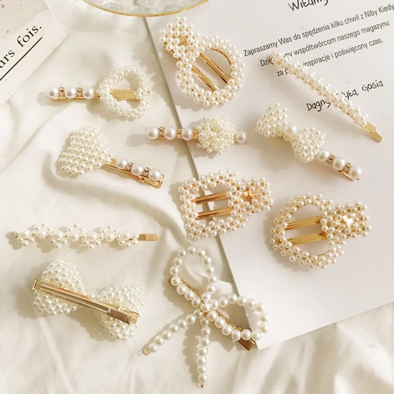 

Women Girls Barrettes Pearl Hair Clips Crystal Elegant Pearl Hairpin Barrette Headdress