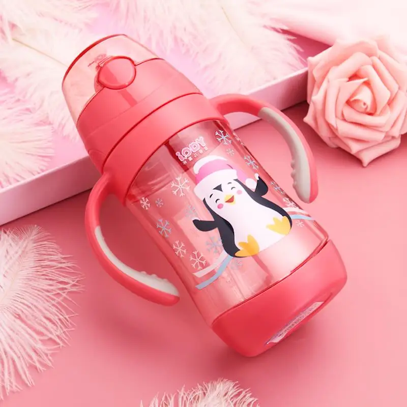 

Children Plastic Straw Cup Bottle 450ml Baby Feeding Drinker With Straw Cute Portable Tumbler For Hiking Sippy Cup With Handle