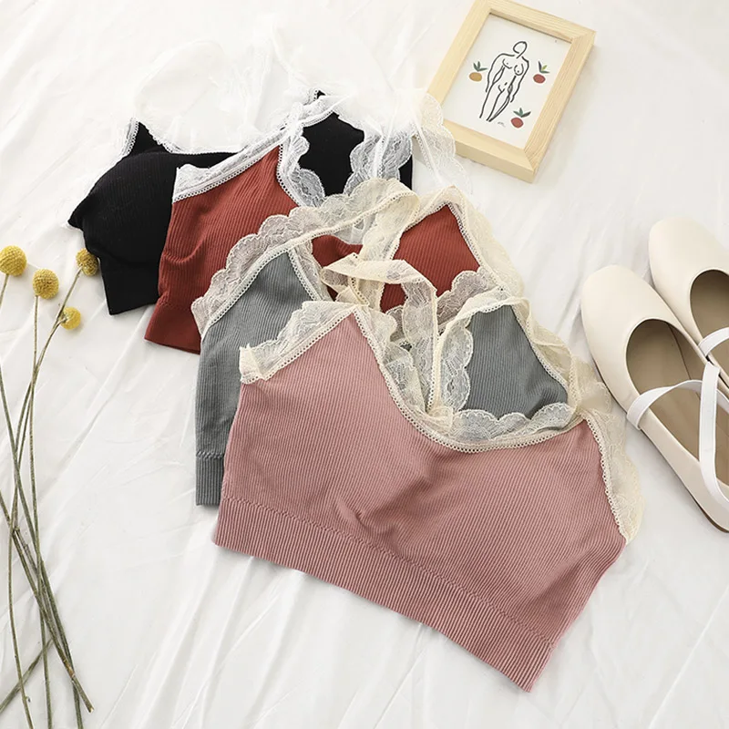 

2019 new fashion women's vest Solid color lace strap gathered without steel rings Sexy bras G954